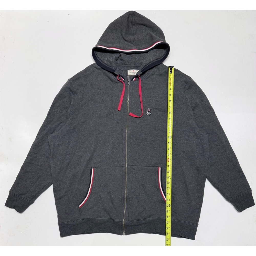 Psycho Bunny Mens Full Zip Hoodie Charcoal Grey Cotton Sweatshirt 3XL Logo